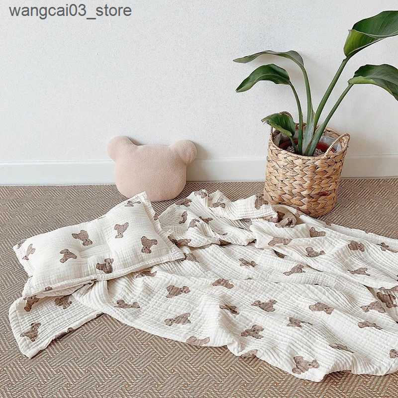 Blankets Swaddling Bear Print Baby Blankets Newborn Muslin Cotton Gauze Swaddle Wrap Bedding Infant Girls Boys Sleeping Blanket Babies Accessories L24