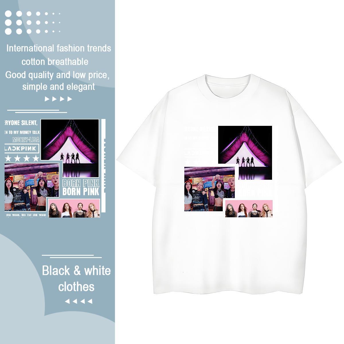 2024 Designer T Shirts Women 230g Cotton Crew Neck Breathable Outdoor BLACKPINCK Womens Tshirts Unisex Customized Print Tee Shirt