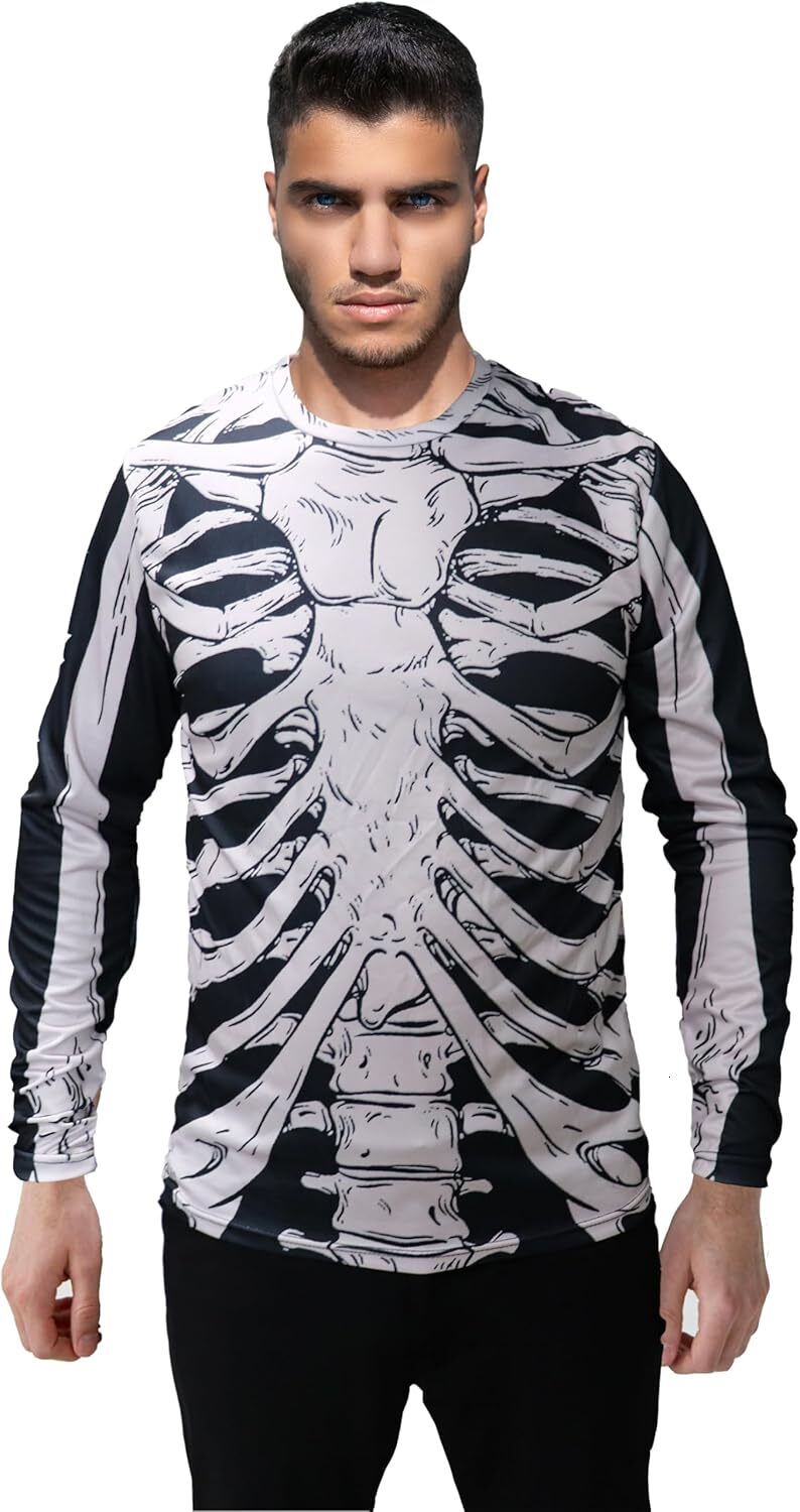 Long Sleeve Shirts for Men sweatshirt Mens Halloween 3D Skeleton Photo-Realistic T-Shirt Unisex Long Sleeve