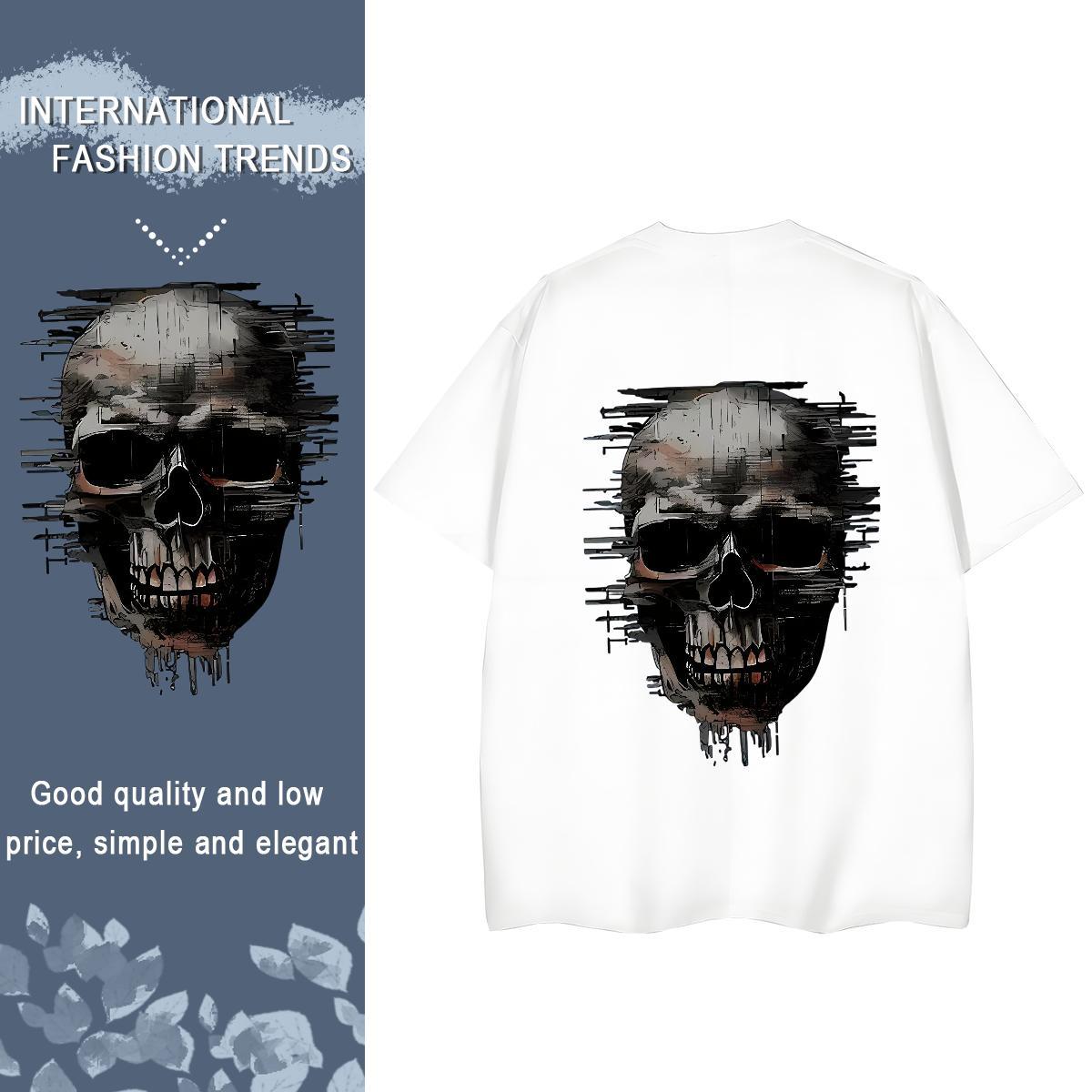 2024 Designer T shirt 230g Cotton O-Neck Short Sleeve Casual Daily Wear skull Women Tees Female Black Oversized Polos