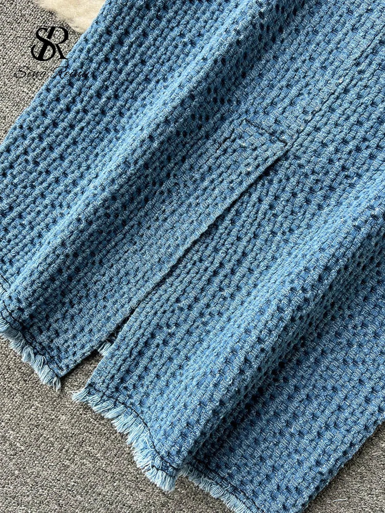 SINGREENY Womens Office Womens Cow Set Long Sleeve Autumn ShirtSplit style Long Leather Retro Fashion Jeans Two Piece Set 241011