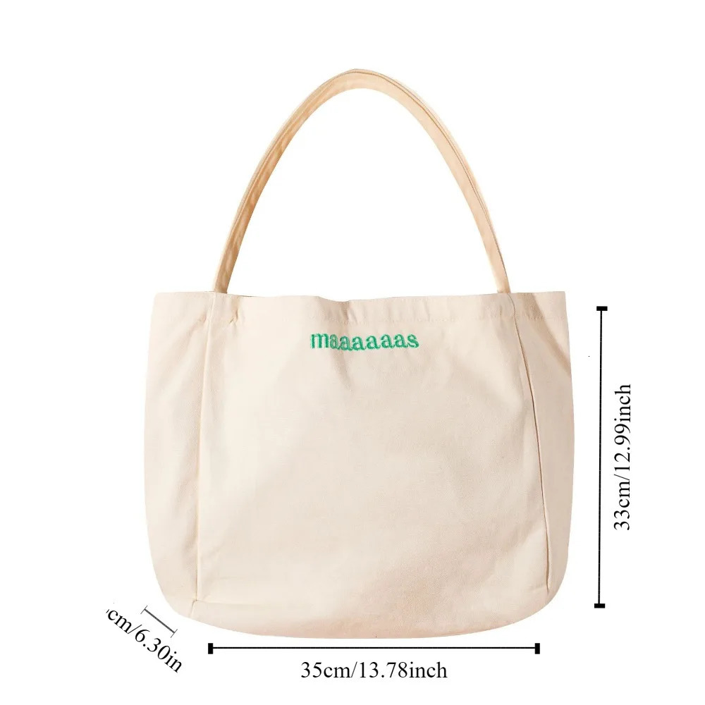 Letter Embroidery candy colored canvas bag Korean style large capacity vacation handbag lightweight and environmentally friendly solid color shoulder 