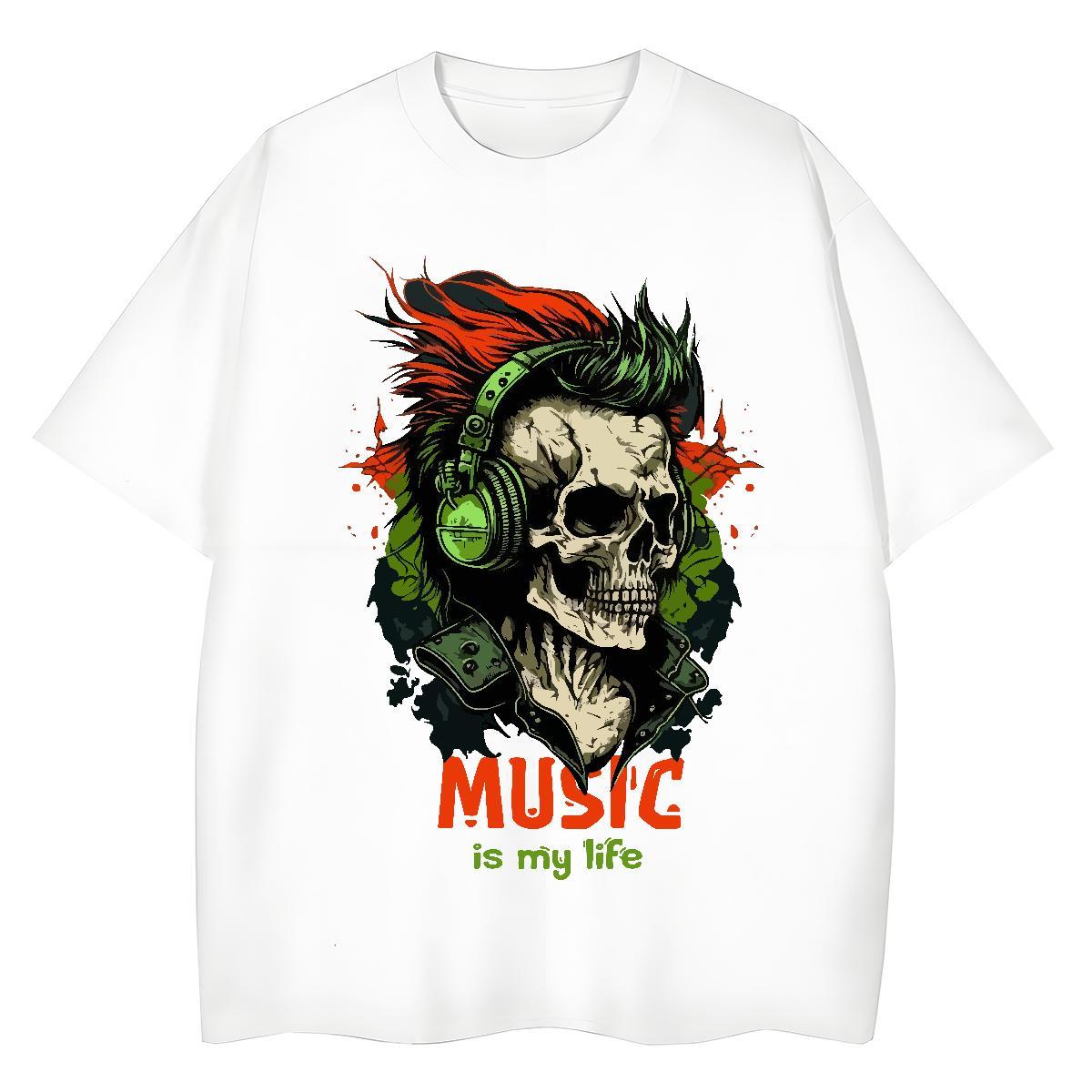 2024 Women T Shirts 230g Cotton Round Neck Short Sleeve High Street Hip Hop skull Women Tshirts Nice Cartoon Print Polos