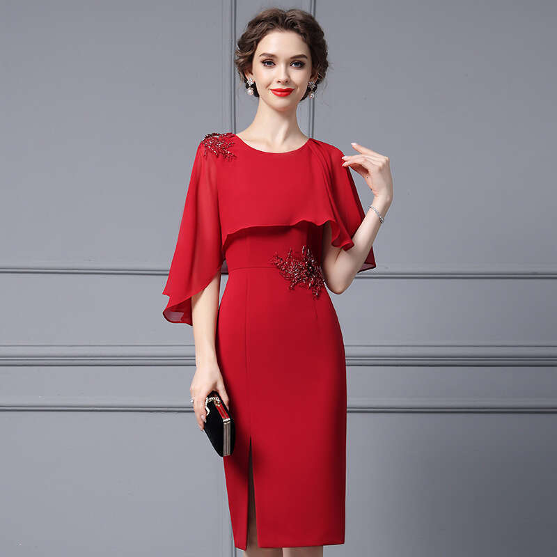 Red Womens Summer New Collection 2024 High End Formal Occasion Embroidered Nail Bead Dress