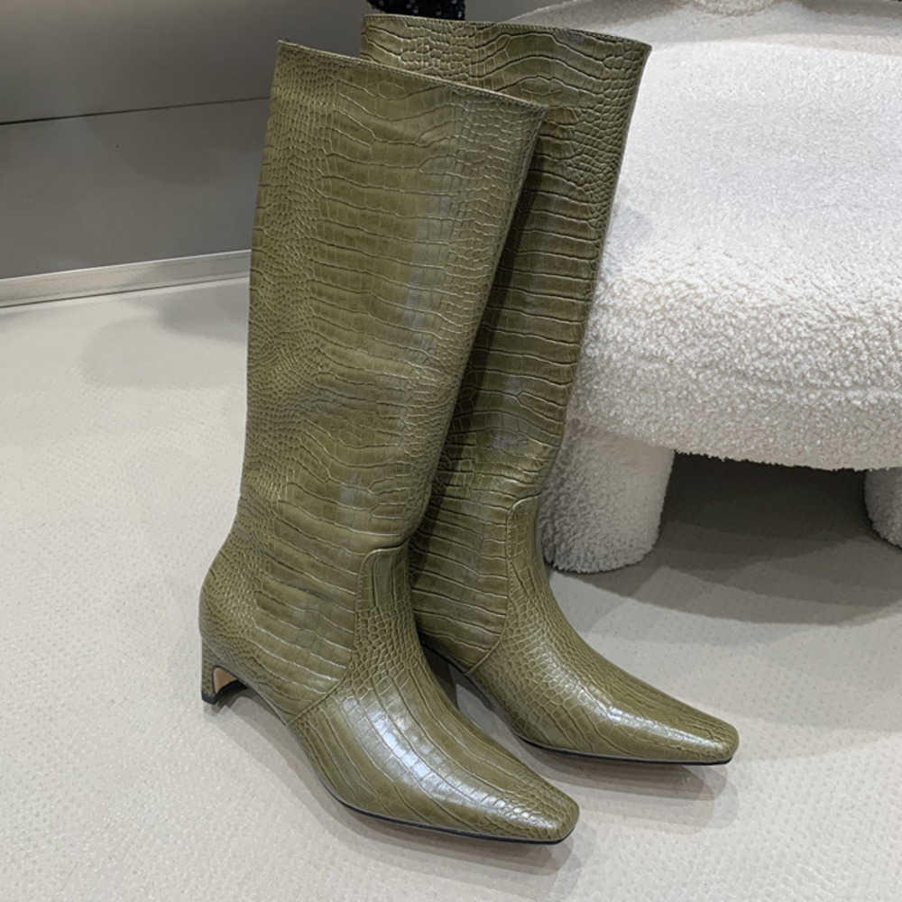 Crocodile Pattern Straight Leg Ankle Boots Thigh High Heel Boot Leather For Skinny Knights Knee Boots For Women Woman Shoes 240826