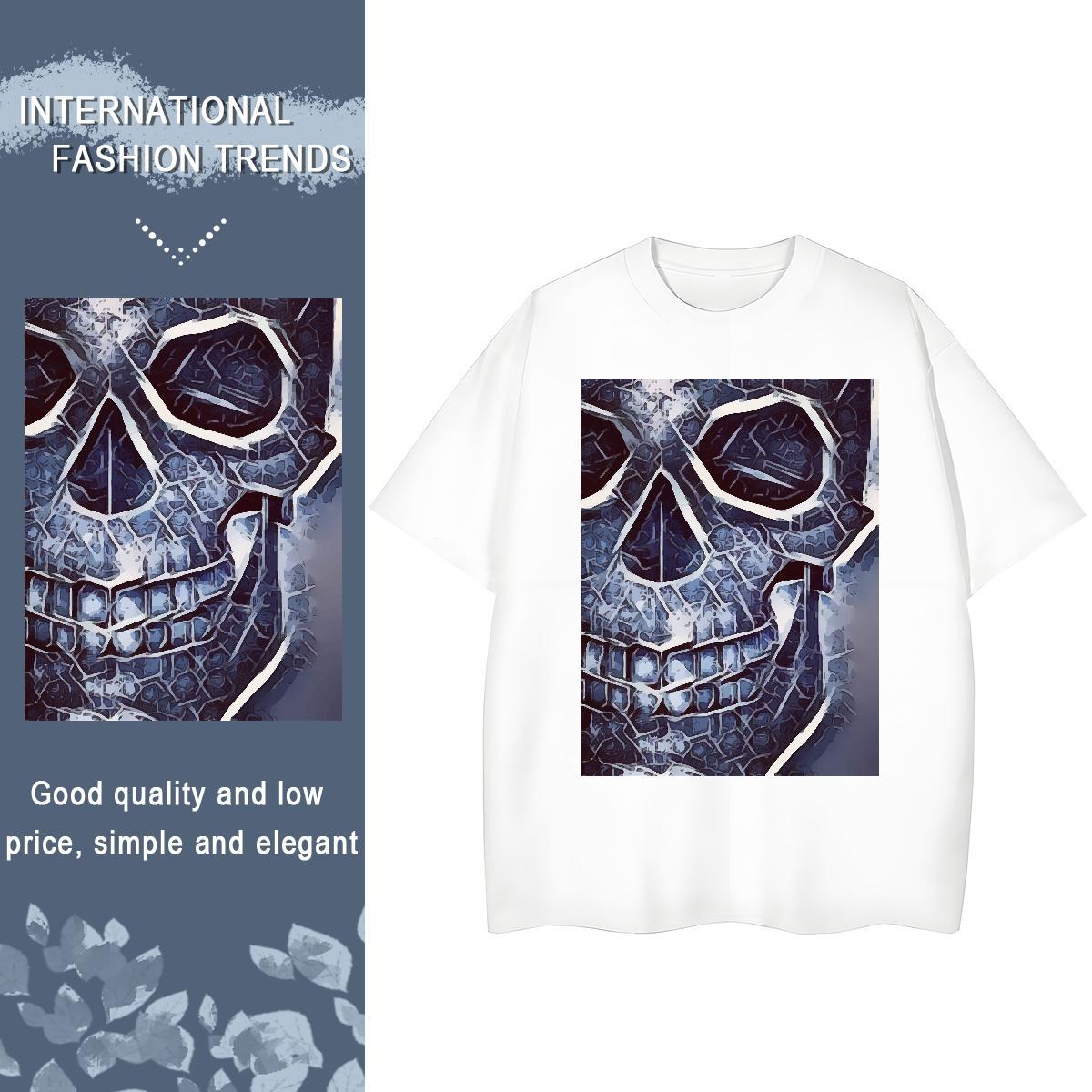 Factory Direct T shirt 230g Cotton Breathable Short Sleeve High Street Hip Hop skull Woman Tshirt Soft DIY Anime Printed Clothes