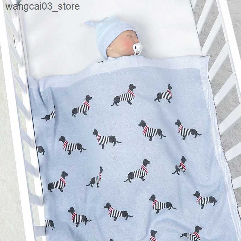 Blankets Swaddling Baby Blanket Cotton Knit Super Soft Newborn Girl Boy Bed Plaid Crib Quilt Cute Dachshund Infant Stroller Covers Swaddle 100*80CM L2