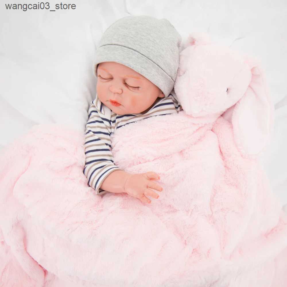 Blankets Swaddling Baby Blanket New Thicken Double Layer Plush Infant Swaddle Wrap Pink Rabbit Toy Newborn Baby Bedding Children Blanket Bebe Duvet L2