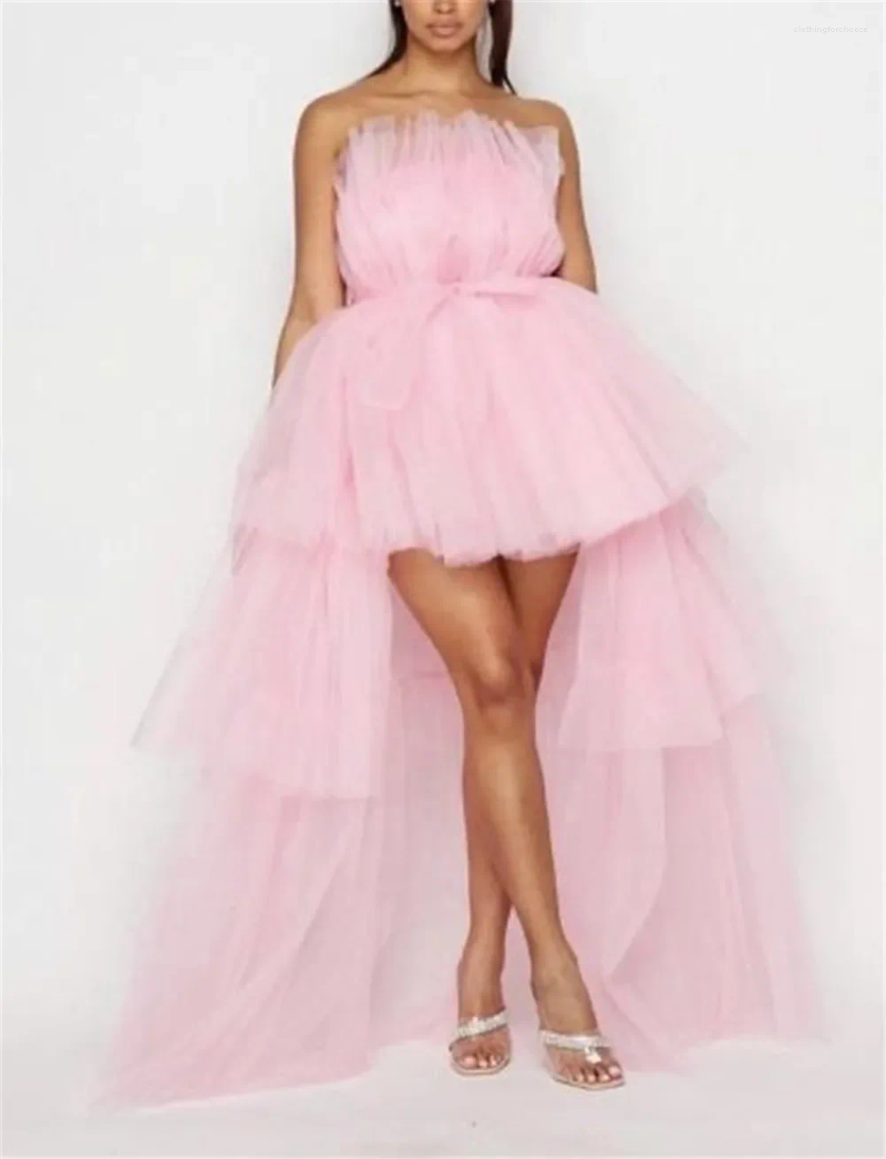 Casual Dresses Elegant Mesh Tulle Wedding Party Dress For Women Strapless Off Shoulder High Waist Evening Gowns Formal Ocn Prom