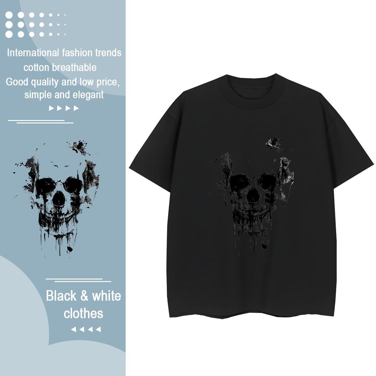 Brand T Shirt For Woman 230g Cotton Round Neck Short Sleeve Outdoor skull Tshirt for Man Woman Nice Skull Tops Shirt