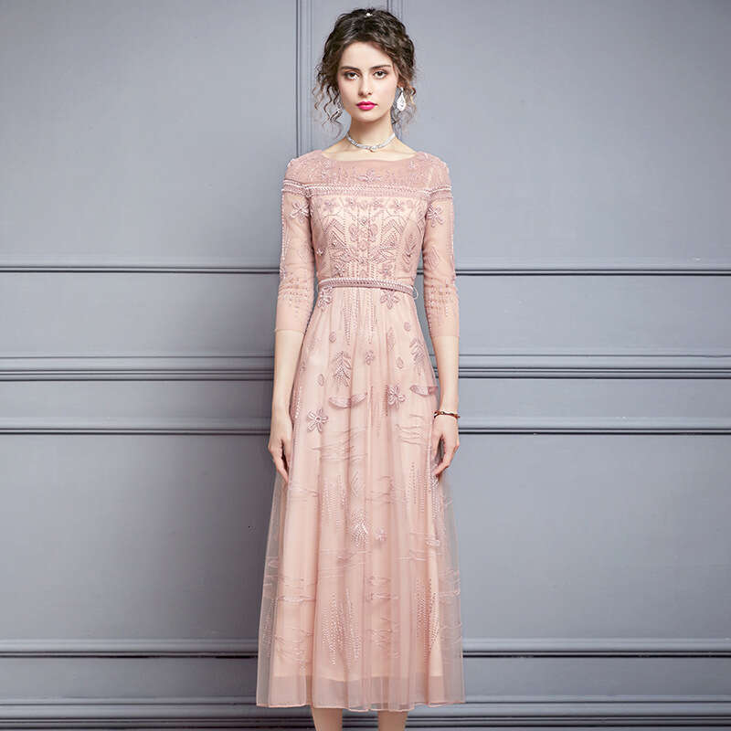 light mature style 2024 autumn new high-end nail bead embroidery slimming long party dress