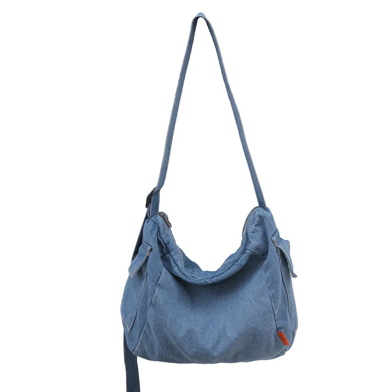Womens Demin Shoulder Messenger Bag Large Canvas Cross Body Bag Womens Fashion Korean Female Student School Bag Handbag 241008