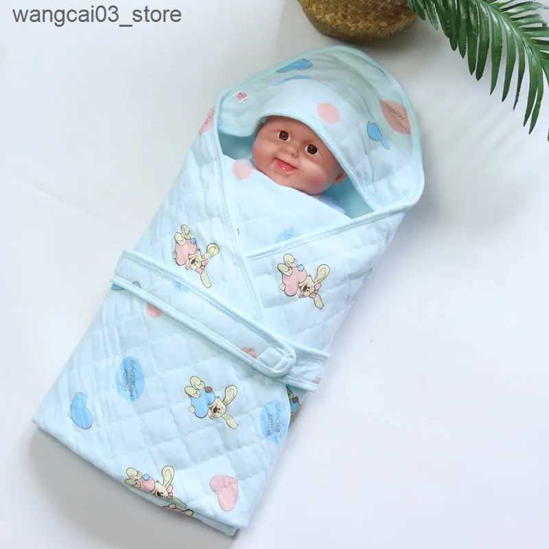 Blankets Swaddling Baby Blanket Swaddling Newborn Super Soft Cotton Square Envelop Swaddle Hooded Embroidery Parisarc Set Infant Bedding Blankets L240
