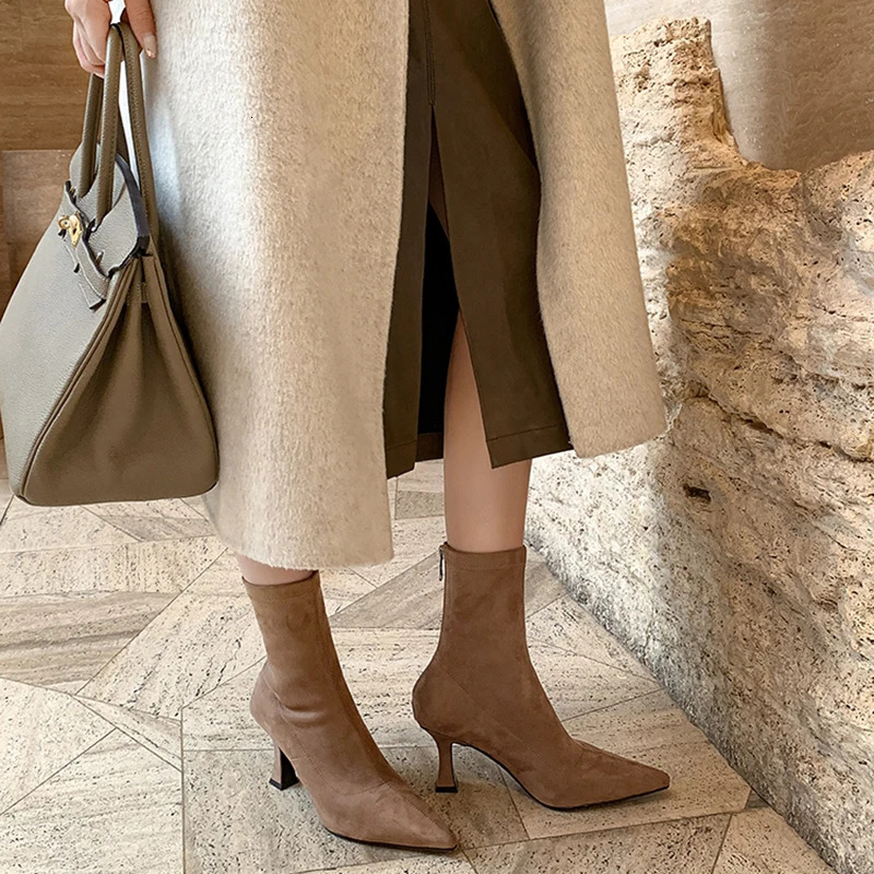 women designer shoes women's elastic boots pointed socks high heels fashionable and elegant short boots retro autumn and winter