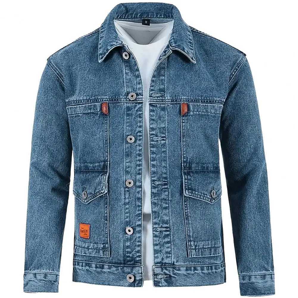 Fashionable mens autumn jacket pocket lapel hip-hop mens autumn denim jacket cardigan autumn jacket W241011