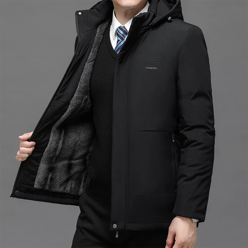 Mens Winter Warm Long Coat Thick Medium Long Coat Mens Warm Coat Winter Inflatable Jacket Fashion Parka Plus Velvet Coat 241007