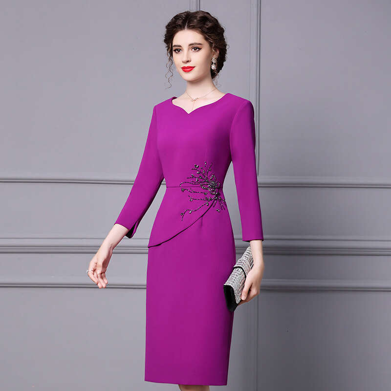 Autumn Dress 2024 New Elegant Style Love Collar High end Nail Diamond Formal Occasion Bag Hip Skirt