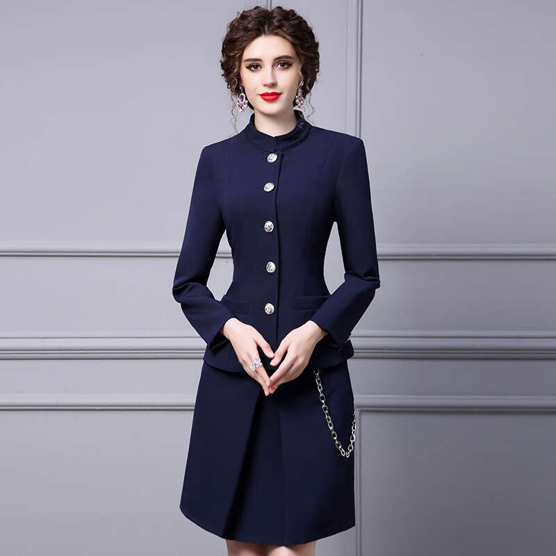 stand up collar top womens short skirt stylish long sleeved two-piece set fashionable slimming 2024 new set