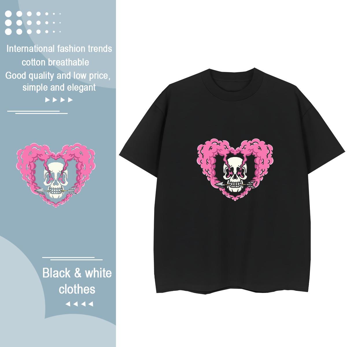 Fashion New T-Shirts 230g Cotton Breathable Summer Casual skull Lady T shirt Loose fit Custom Printing Tees Shirts
