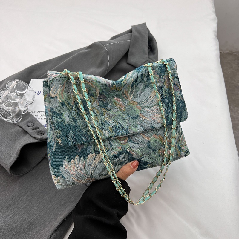 Casual Simple Pearl Jacquard Oil Painting Tote for Women New Style Trendy Large Capacity Shoulder Bag