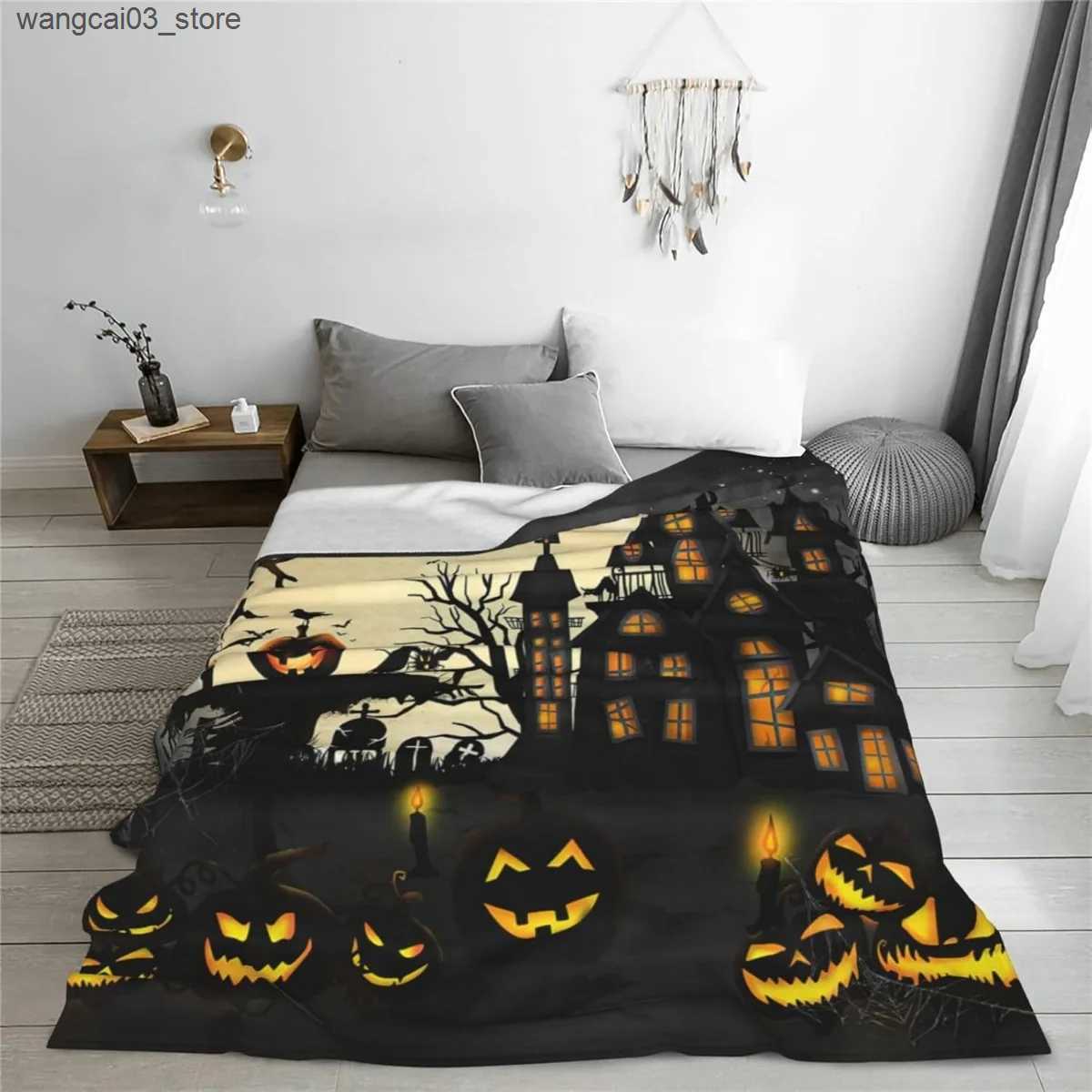 Blankets Swaddling Halloween Blanket Throw Blankets Cozy Fleece Flannel Castle Bedding Horror Gifts for Men Women Boys Girls Teens Kids Adults L240910
