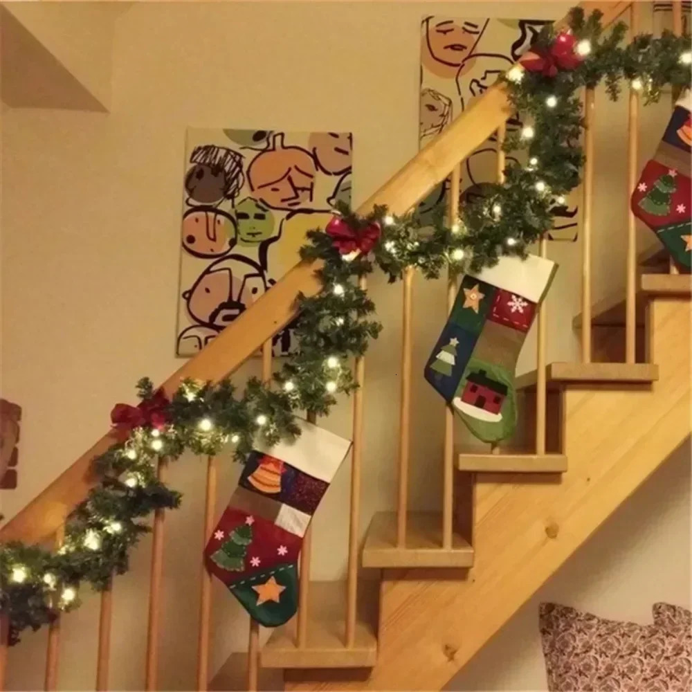 Christmas LED Rattan Garland Decorative Staircase Fireplace Christmas Decoration Xmas Tree Rattan Banner Home Stair Pendant 241007