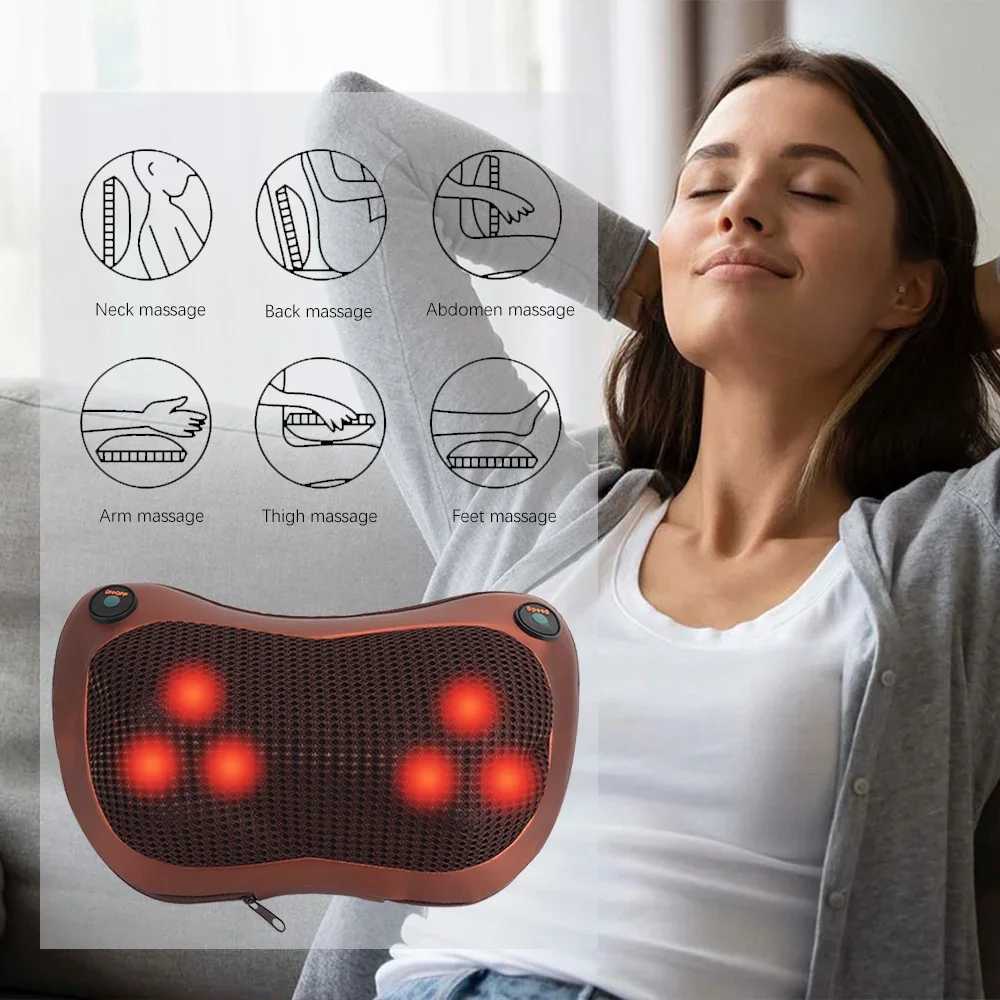 Head massager car home use Cervical finger pressure massage neck back waist body electric heating kneading infrared therapy massage pillow W240819