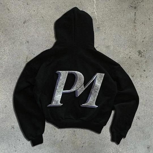 Y2K Zipper Hoodie Fashion Personalized PM Graphic Printing Harajuku Gothic Super Large Mens Autumn Winter Clothing 241010