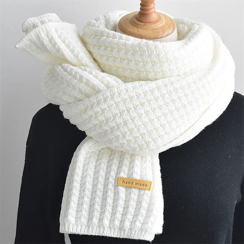 Korean WomenS Knitted Scarf Winter Wild Student Warm Ladies White Black Thick Long Woman Scarf 241009