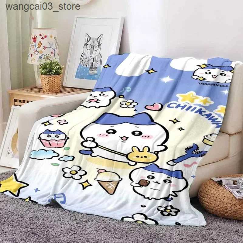 Blankets Swaddling Cartoon Chiikawa Pattern Throw Blanket Light Weight Blanket for Living Room Bedroom Kidsroom Warm Blanket Christmas Gift L240910