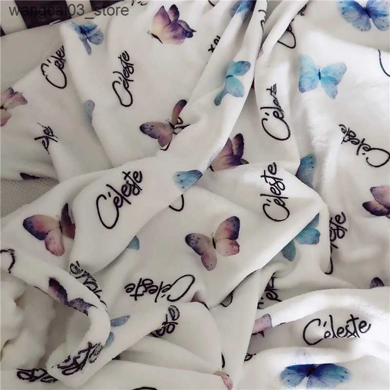 Blankets Swaddling Name Personalized Baby Blanket Swaddling Baby Bedding Crib Swaddle Butterfly Custom Newborn Gift Baby Blanket Birthday Gift L240910
