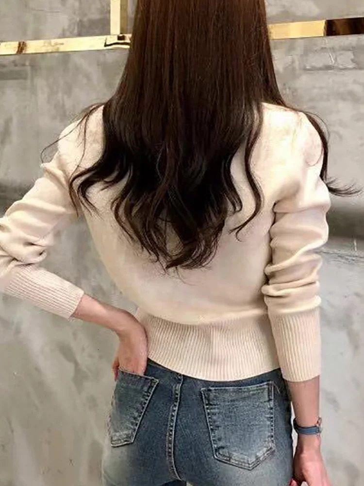 Autumn Winter Women Sweater Cardigan Black Elasticity Long Sleeve Tops O Neck Korean Fashion Sweaters Knitwear Ladeis Clothes 241009