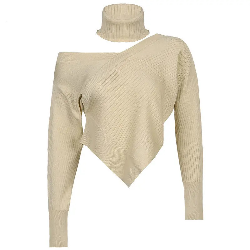 Knitted Sweater Irregular V-Neck Off Shoulder Autumn Solid Criss-Cross Women Long Sleeve Sexy Elegant Party Pullover Tops Female 241010