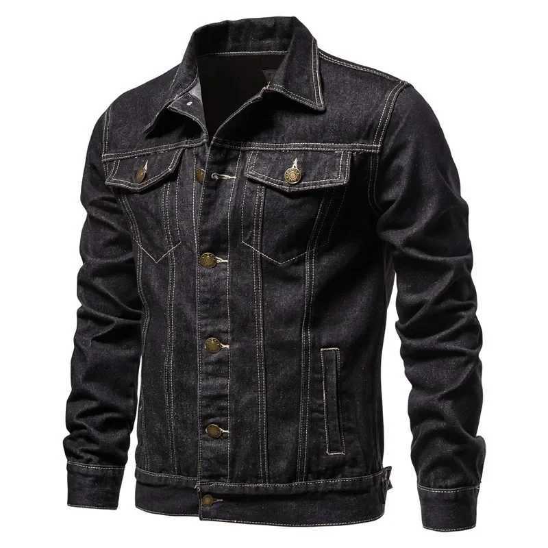 Mens open top patchwork jacket 2023 autumn and winter new denim jacket mens long sleeved single chest lapel denim jacket W241011