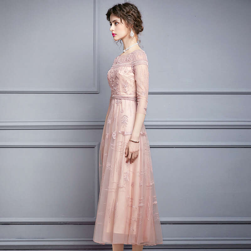 light mature style 2024 autumn new high-end nail bead embroidery slimming long party dress