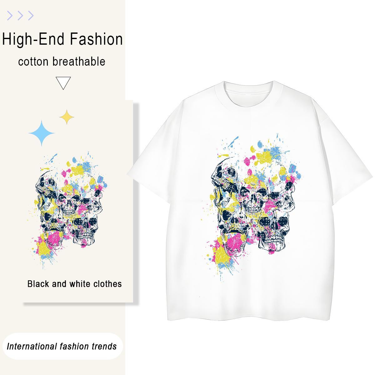 Fashion T shirt 230g Pure Cotton Crew Neck Breathable Spring Summer skull Unisex Tshirts Loose fit Skull Clothings