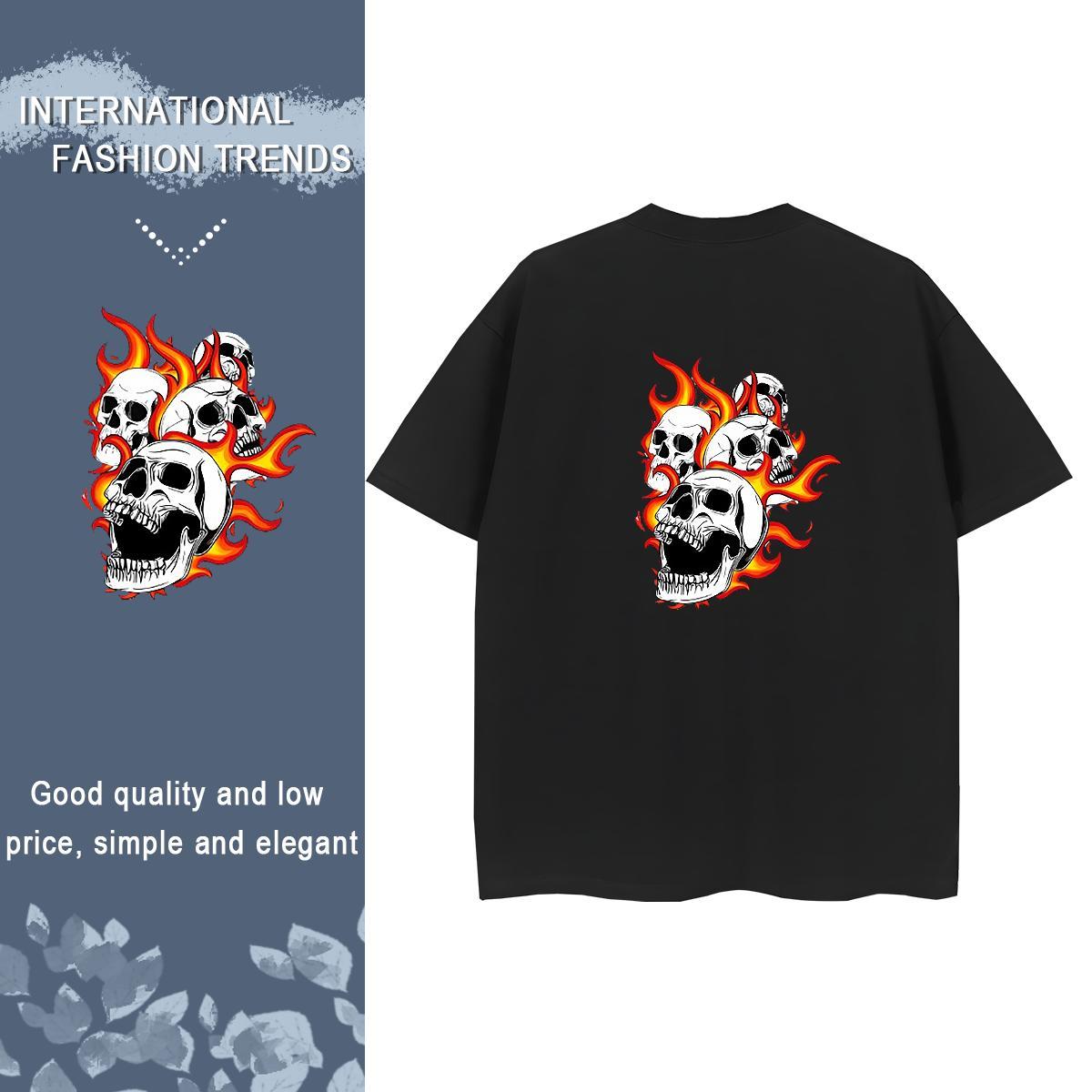 Fashion Casual T-Shirts 230g Pure Cotton Round Neck Short Sleeve Hip Hop skull Couples T Shirts Brand White Plus Size Clothes Shirt