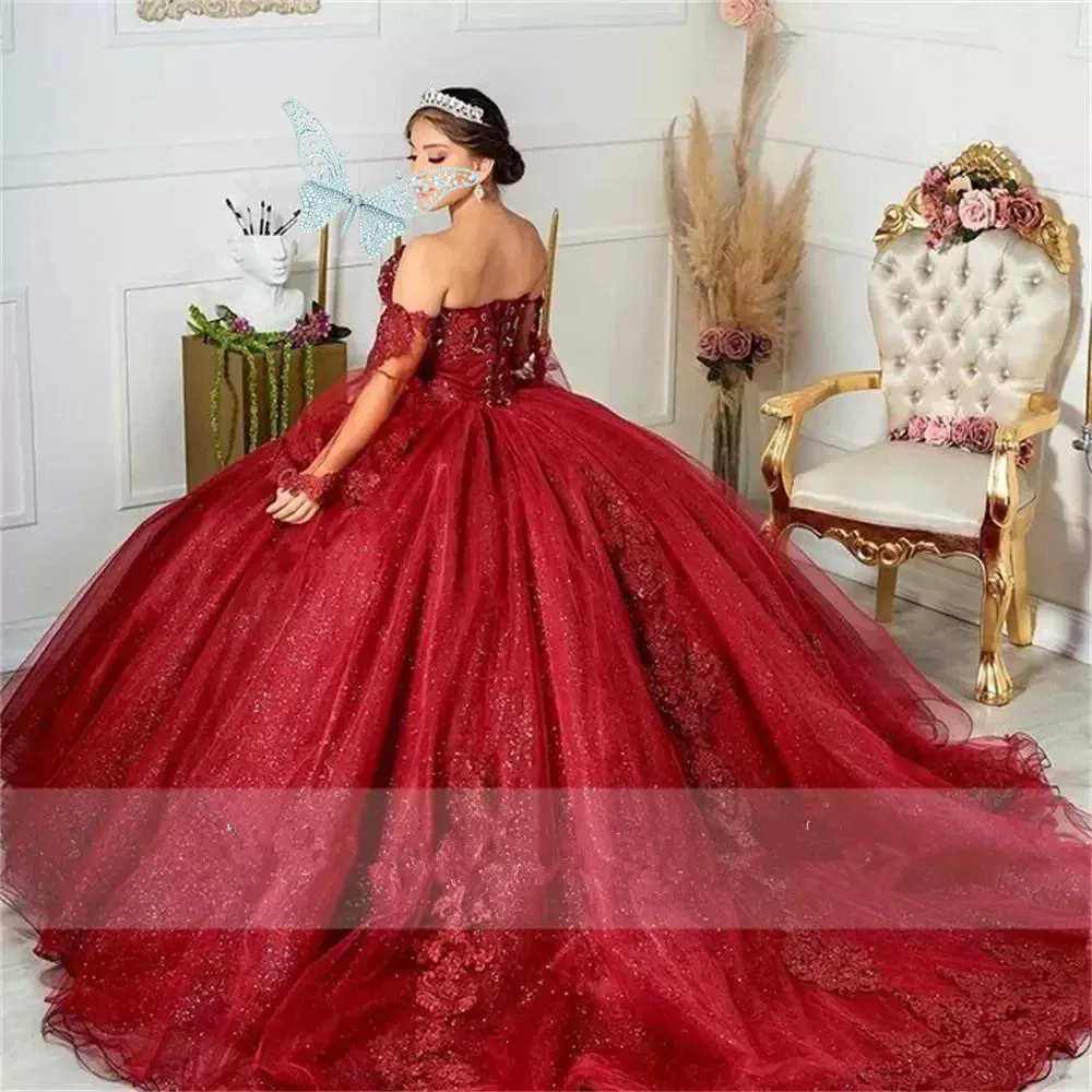Red Sweetheart Neck Sweet 16 Quinceanera Dresses 2024 Sparkly Lace Appliques Sequins Princess Ball Gown Vestidos De 15 Anos Birthday Graduations Prom 