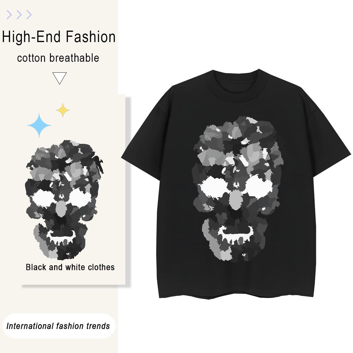DIY Woman T Shirts 230g Pure Cotton Breathable Crew Neck Beach skull Lady T shirt Soft Cartoon Floral Printing Clothes