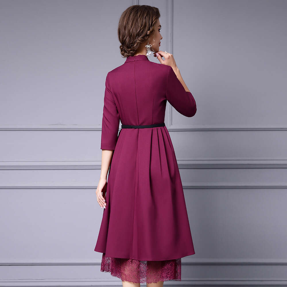 niche non collision 2024 new autumn dress sleeved slim fit lace long version A skirt