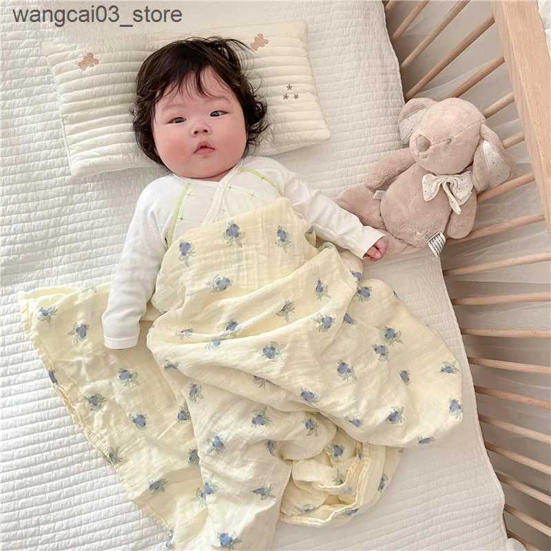 Blankets Swaddling Baby Newborn Blueberry Print Cotton Muslin Swaddle Blanket Muslin Wrap Baby Burp Cloth Towel Scarf Muslin Diapers Baby Stuff L24091