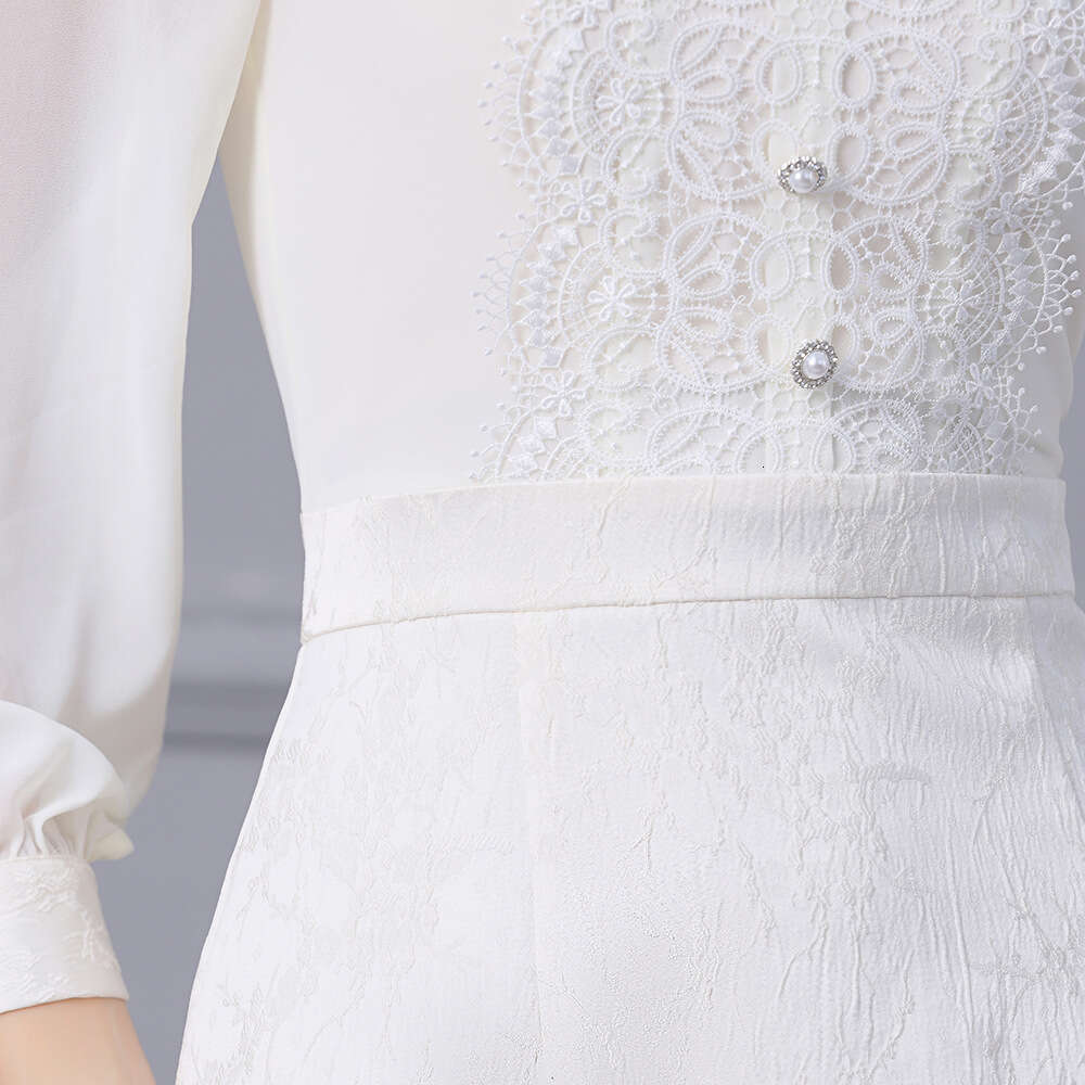 mushroom collar pearl decoration long sleeved slimming elegant noble temperament womens dress 204 new autumn