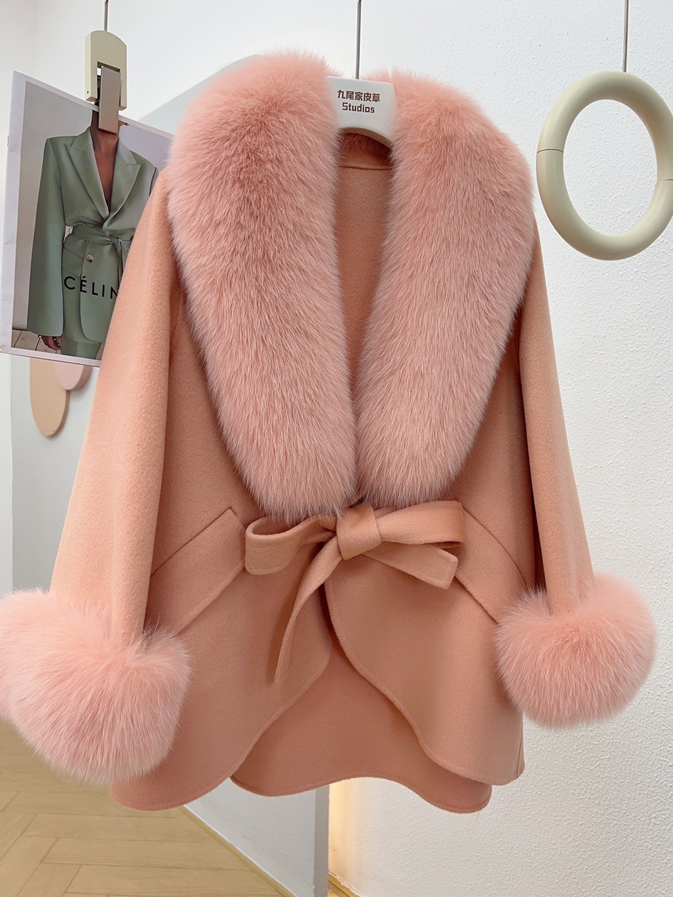 2023 Winter New Mid-Length Slimming Cape Fox Fur Wool Double Sided Cotton Cashmere Coat For W