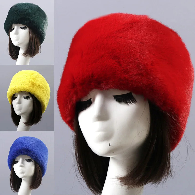 Womens Winter Fur Hat Thick and Fluffy Artificial Fur Rex Hat Russian Ski Windproof Party Super Fashion Fur Hat Black 241011