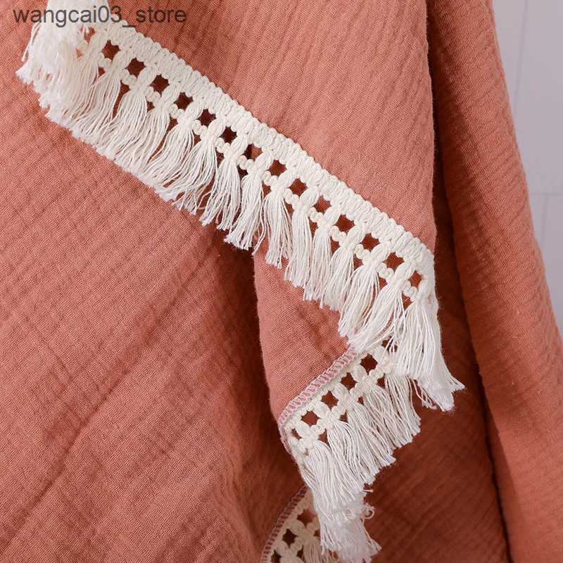 Blankets Swaddling Cotton Muslin Swaddle Blankets for Newborn Baby Tassel Receiving Blanket Solid Swaddle Wrap Infant Soft Sleeping Quilt Bed Cover L2