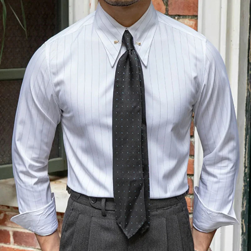 Business casual shirt mens clothing autumn Korean mens striped printed shirt 241007