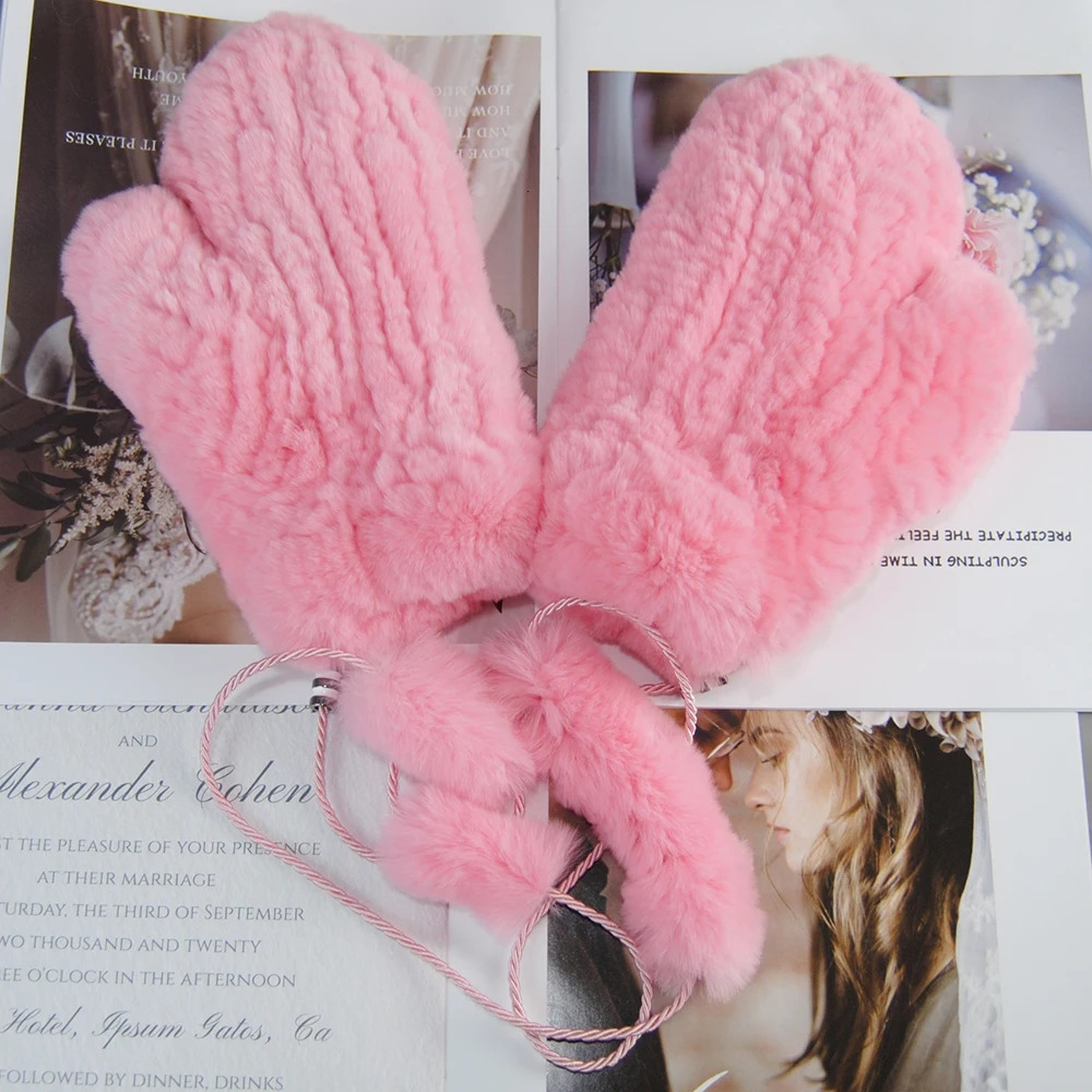 Winter Girls Warm Soft Genuine Fur Glove Good Elastic Women Real Fur Gloves Handmade Knitted 100% Natural Rex Rabbit Fur Mittens 241009