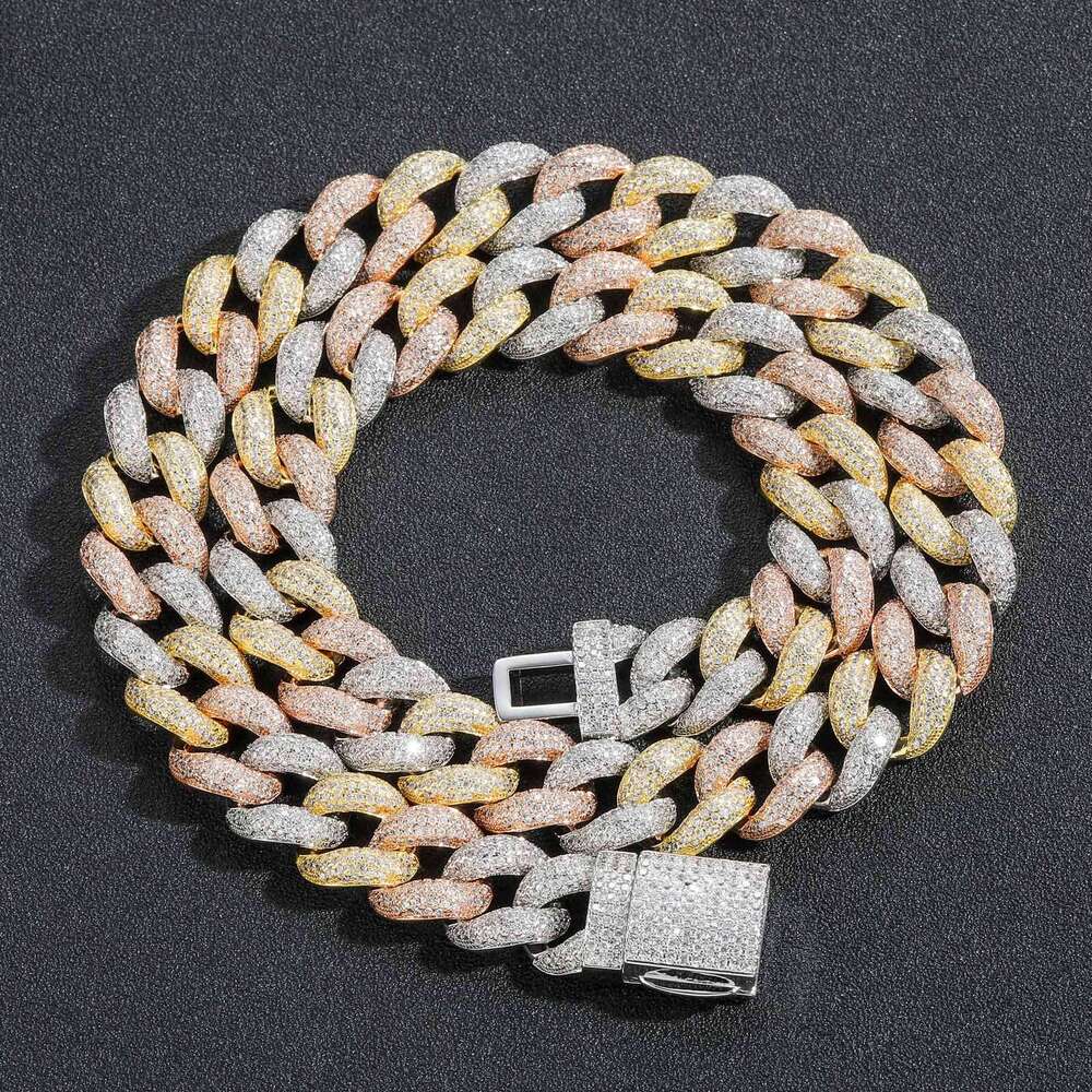 necklace 15mm bubble three color cuban chain set with personalized fashion brand men's hip hop jewelry