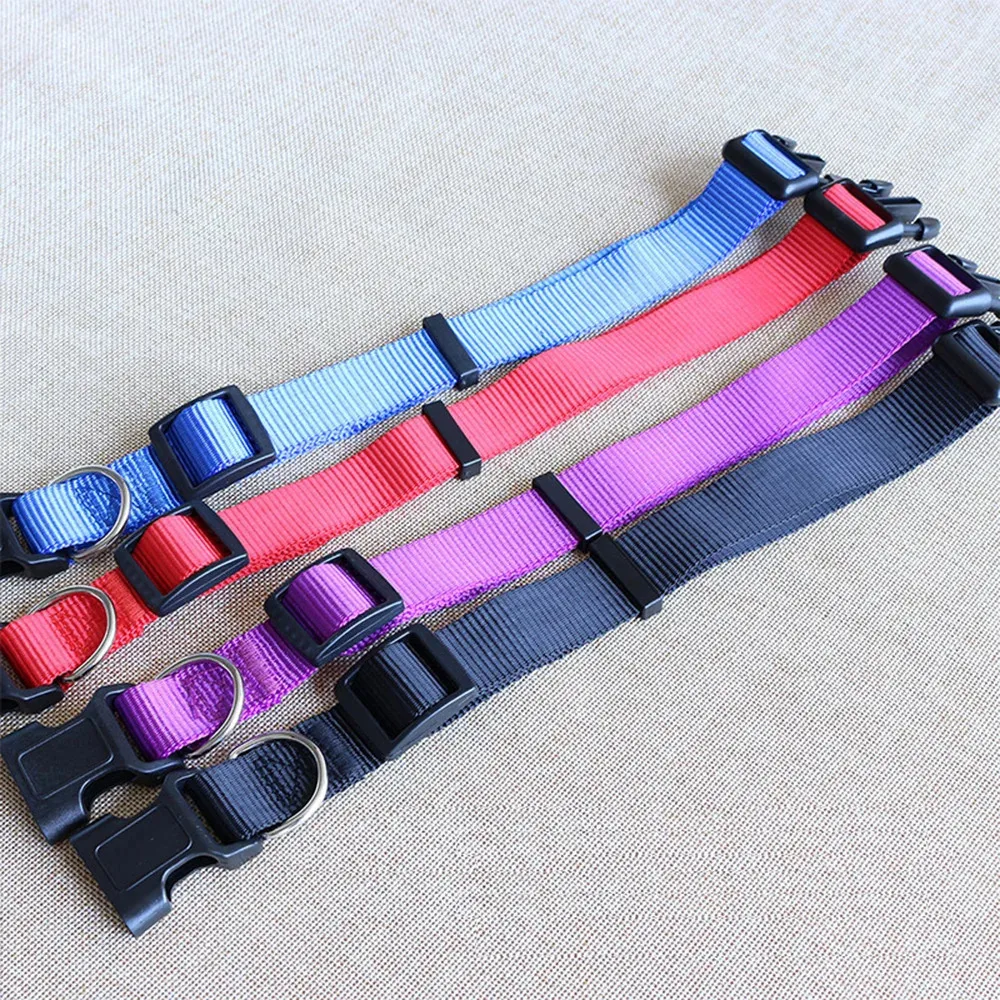 Nylon Webbing Dog Collar Heavy Duty Clip Buckle Solid Pet Basic Collar for Small Medium Dog Chihuahua Teddy Keji Pitbull Bulldog