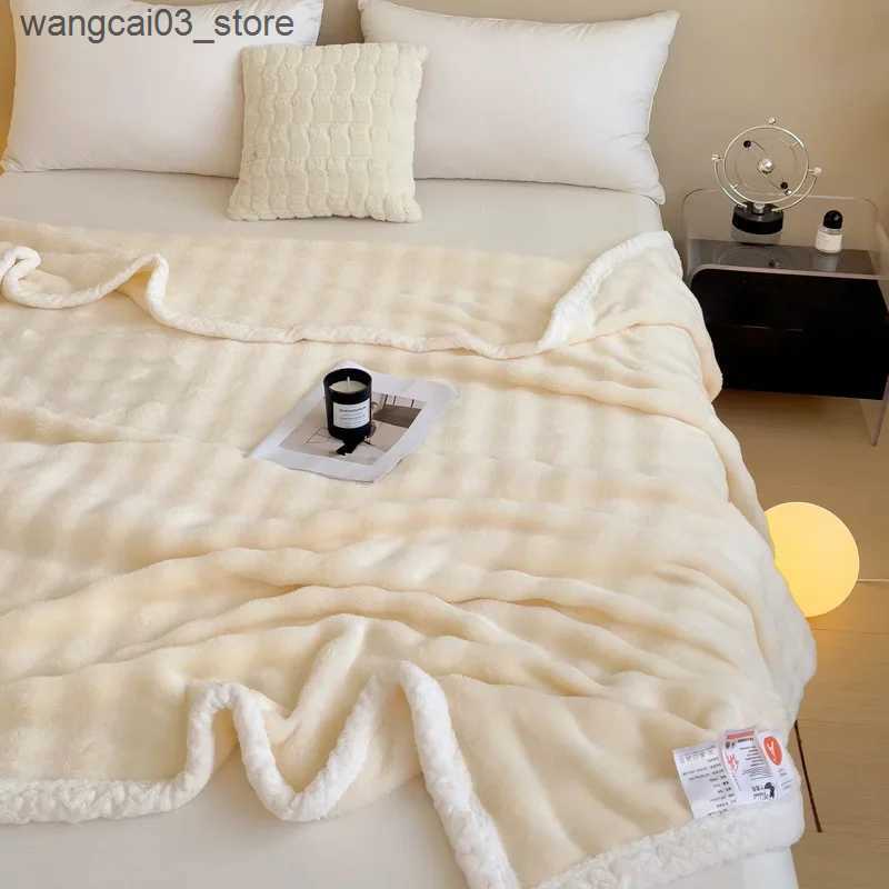 Blankets Swaddling New Imitation Rabbit Plush Autumn Warm Blanket for Bed Soft Fluffy Skin-friendly Throw Blankets for Sofa Lap Warmth Bed Sheets L240